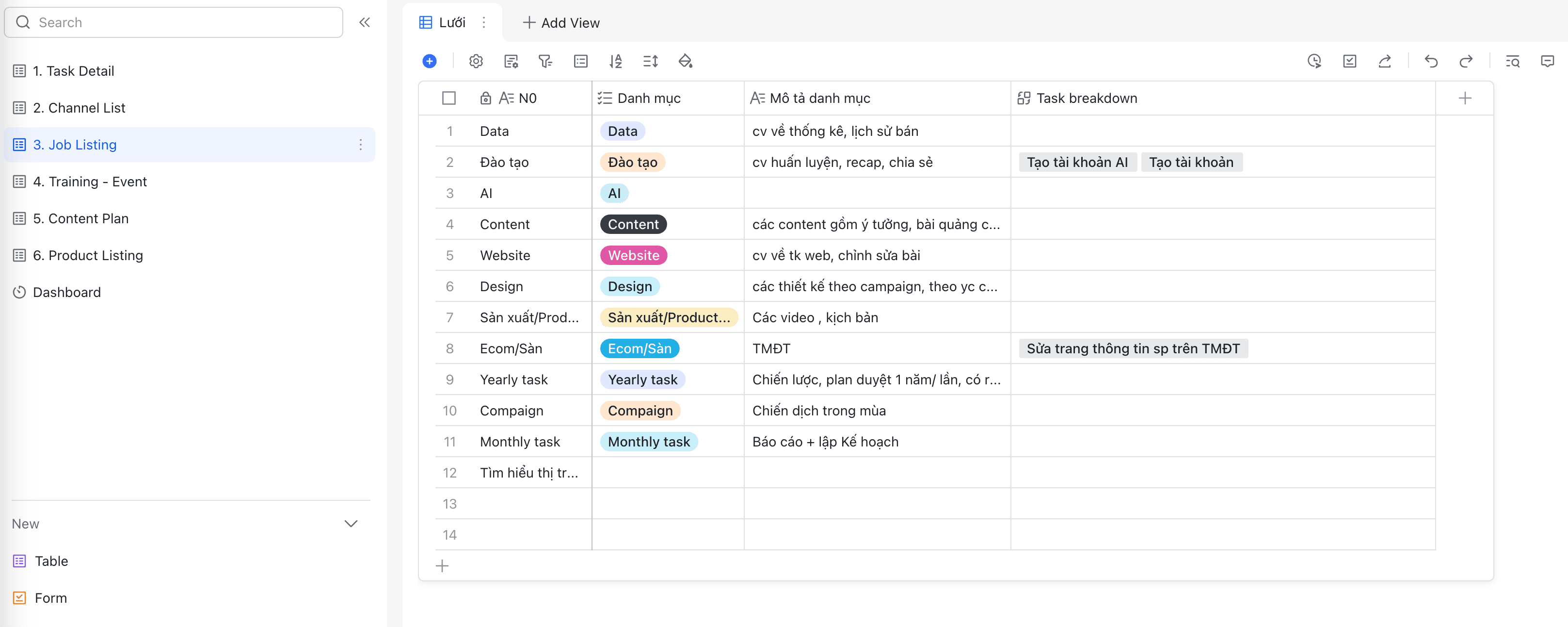 Lark Temp - Mẫu Lark Base để quản lý phòng Marketing - Ver 2 - Ảnh 2