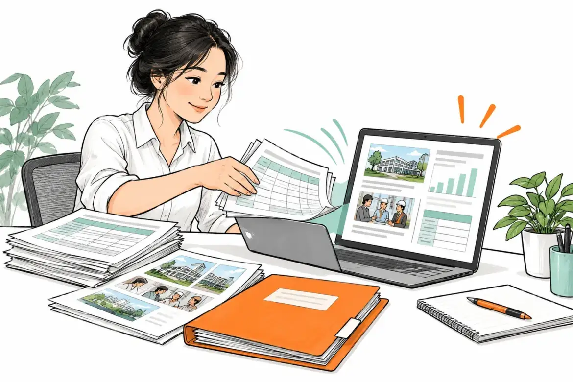 Người làm việc đưa tài liệu dự án thật vào AI để tạo kết quả có căn cứ